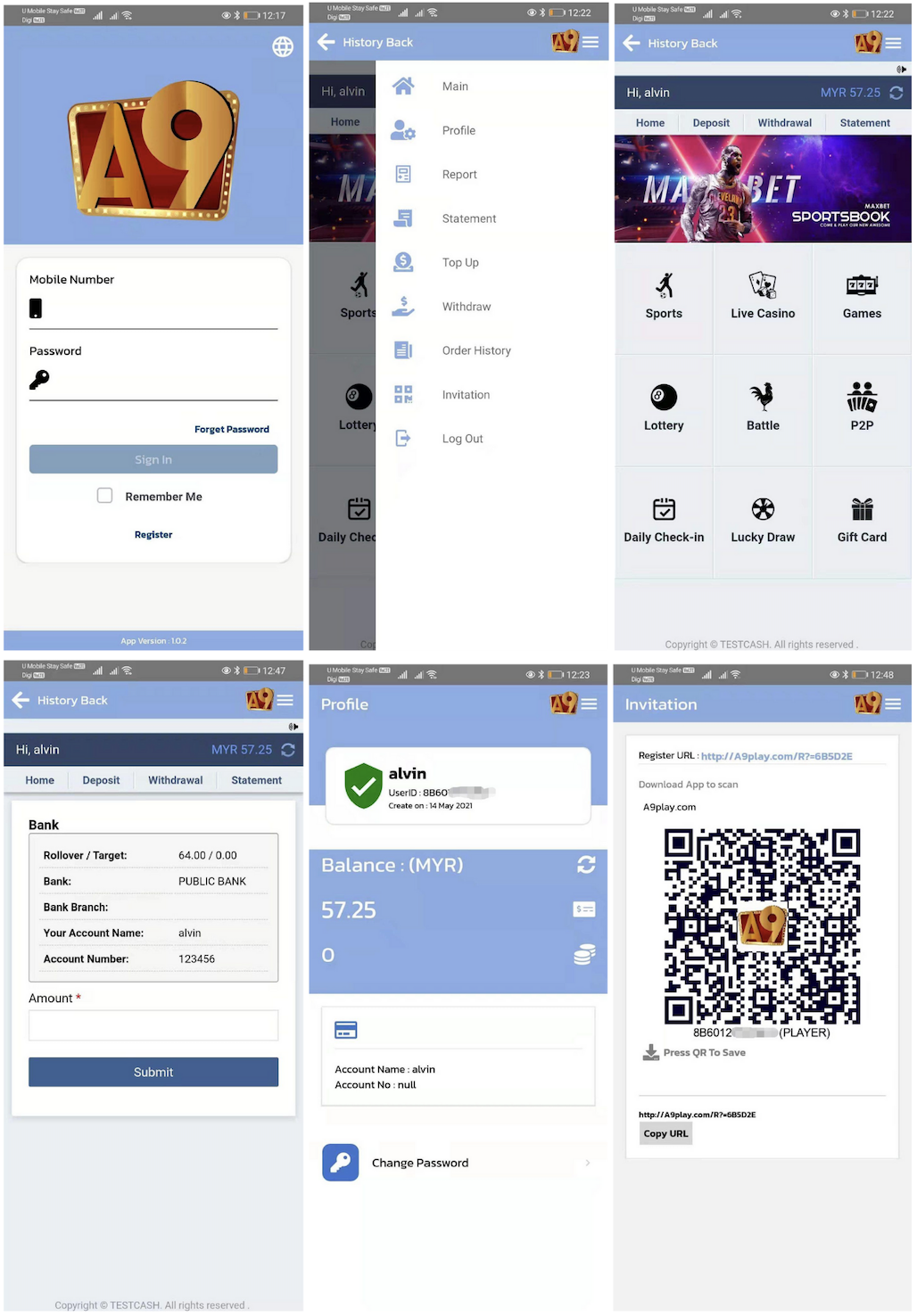 A9PLAY account dashboard